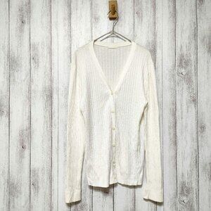 Manie Wide Rib V-Neck Cardigan Off-white